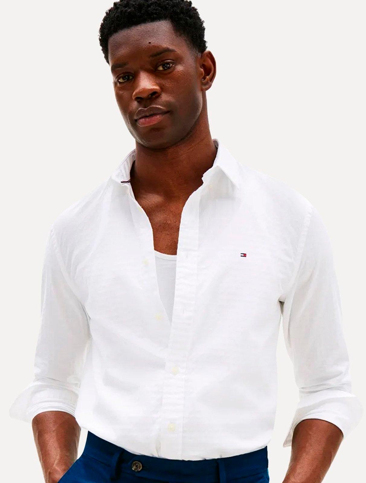 Camisa Tommy Hilfiger Masculina Regular Flex Pop Dobby Branco