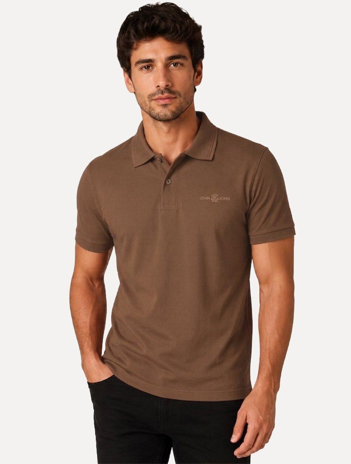 Polo John John Masculina Slim Fit HIgh Mono Marrom Médio