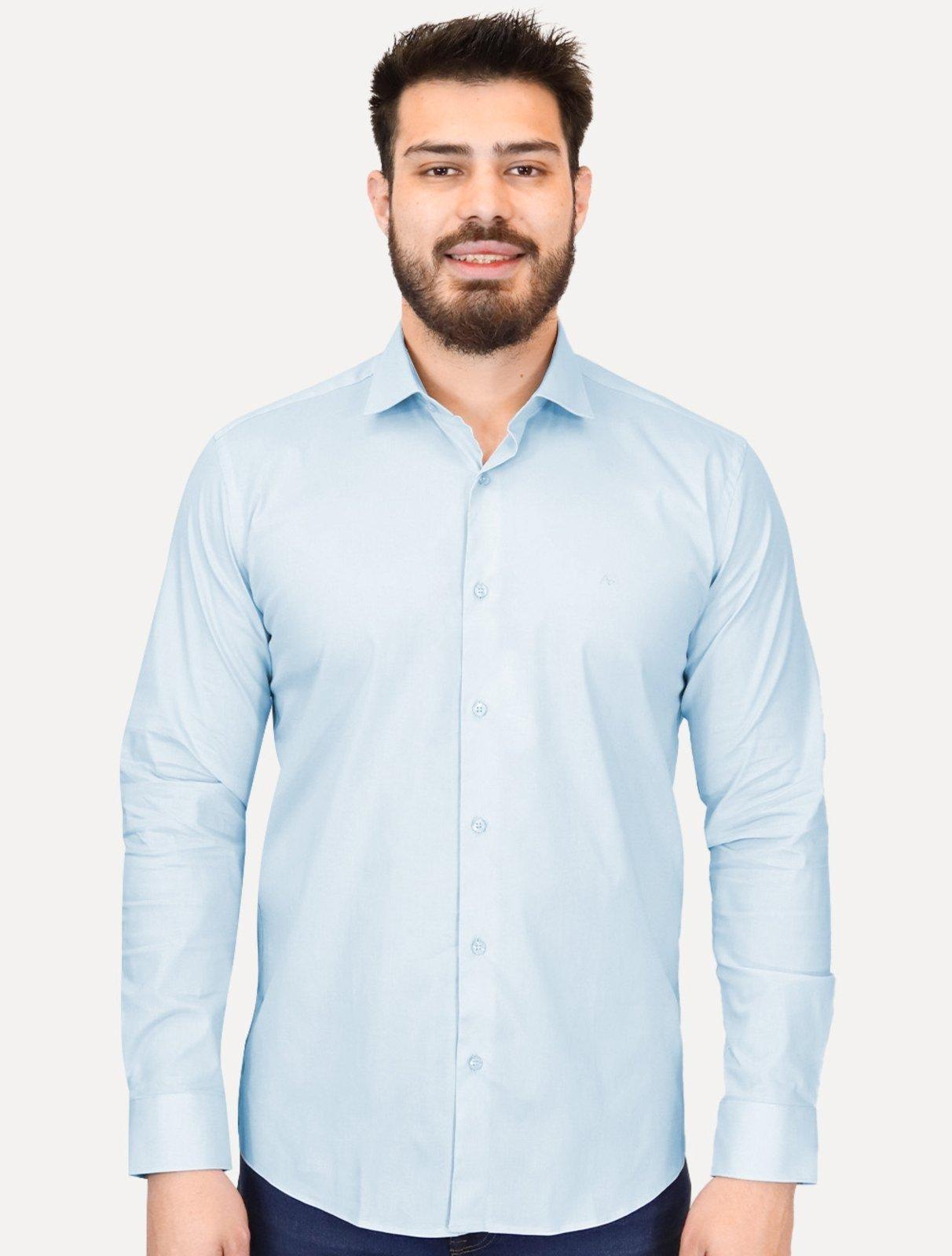 Camisa Aramis Masculina Slim Tricoline Liso Stretch Azul Claro