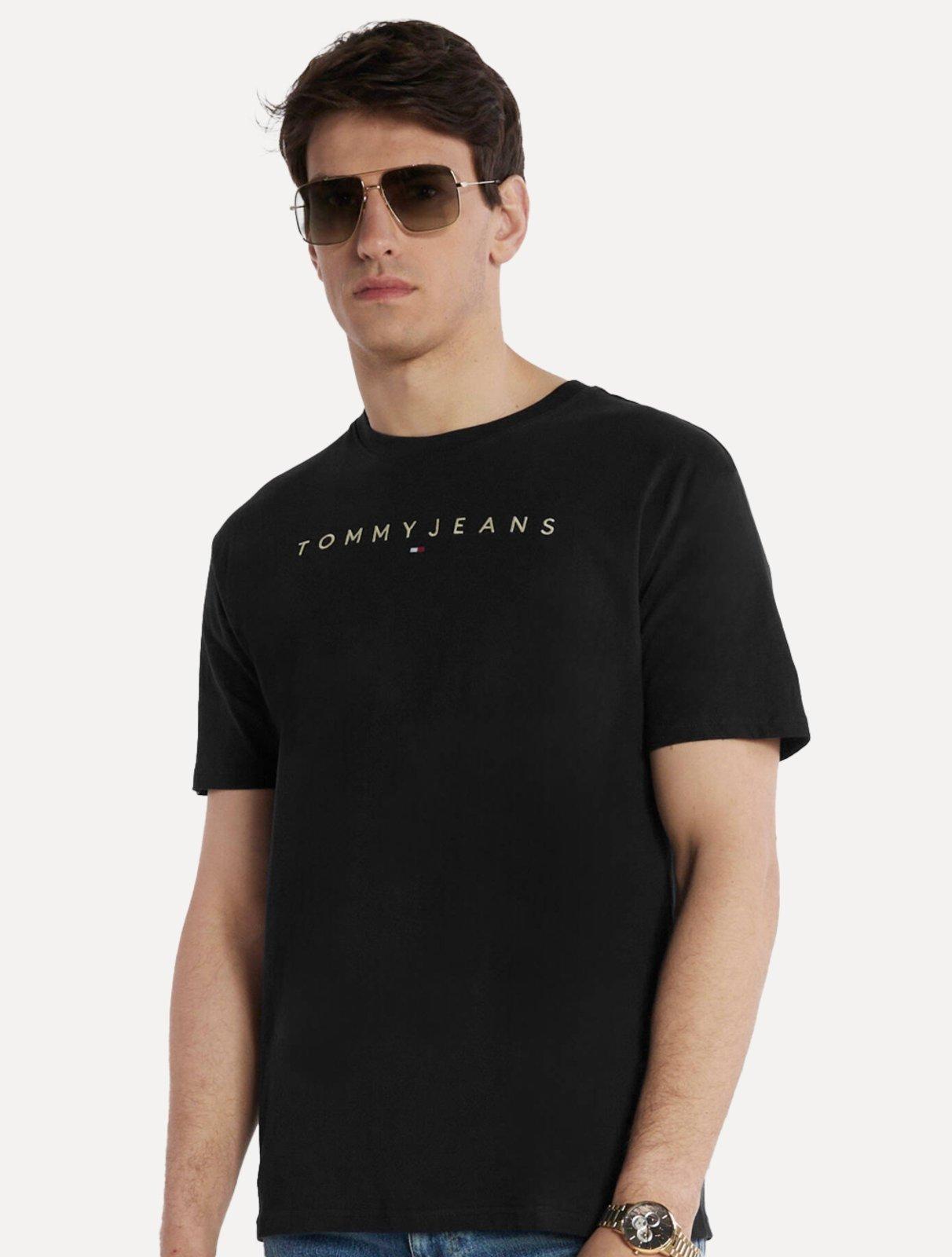 Camiseta Tommy Jeans Masculina Core Linear Gold Logo Preta