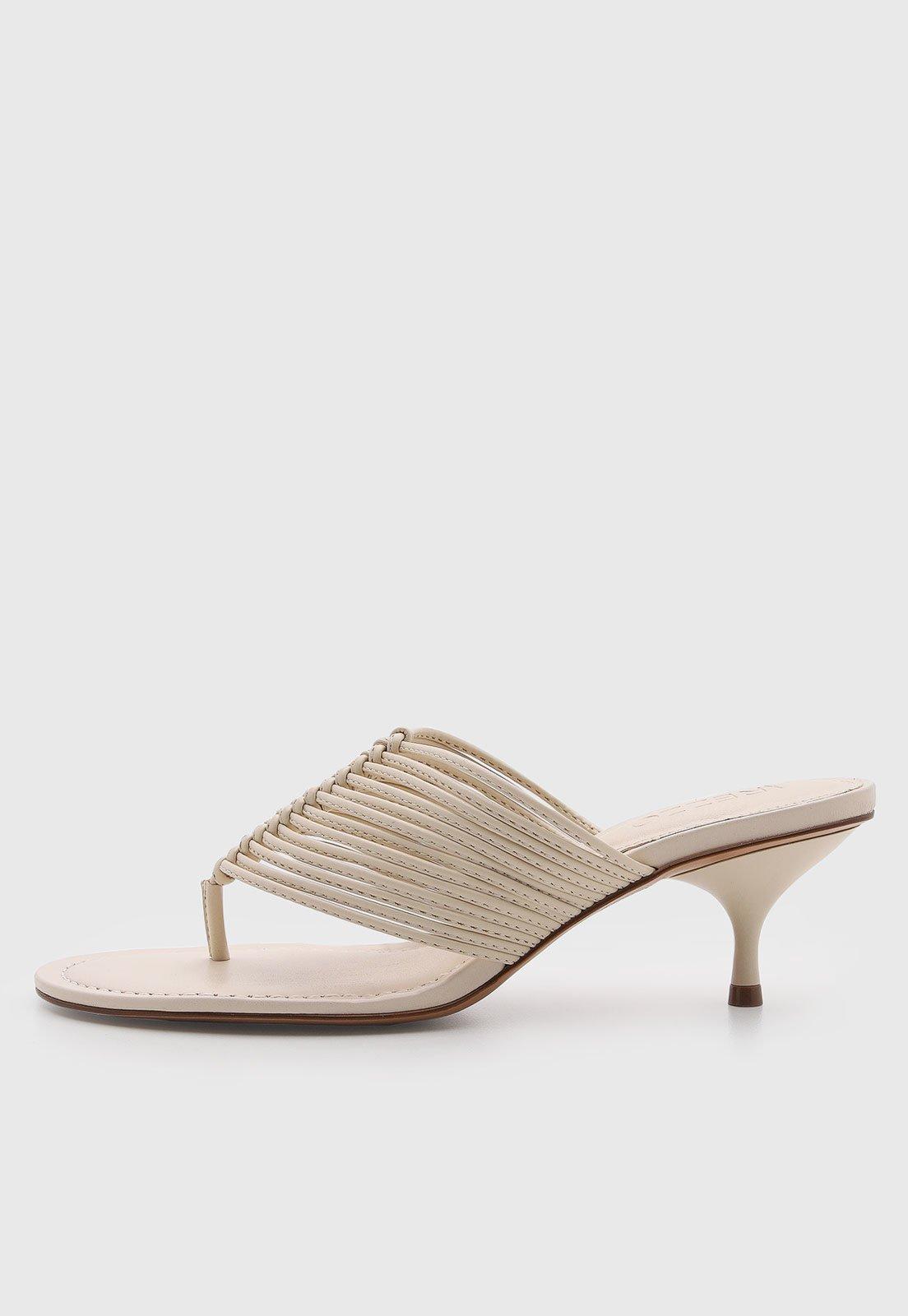 Sandália Feminina Arezzo Salto Médio Tiras Sintético Off-White