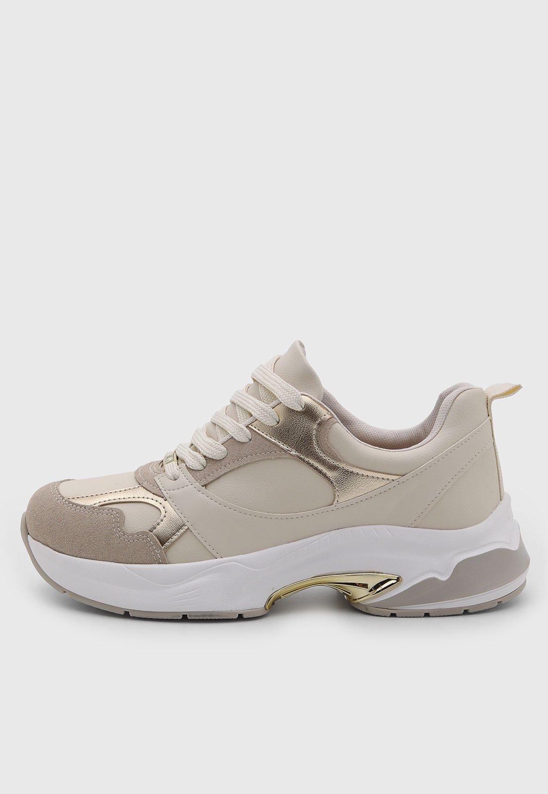 Tênis Feminino Vizzano Detalhes Metalizados Bege