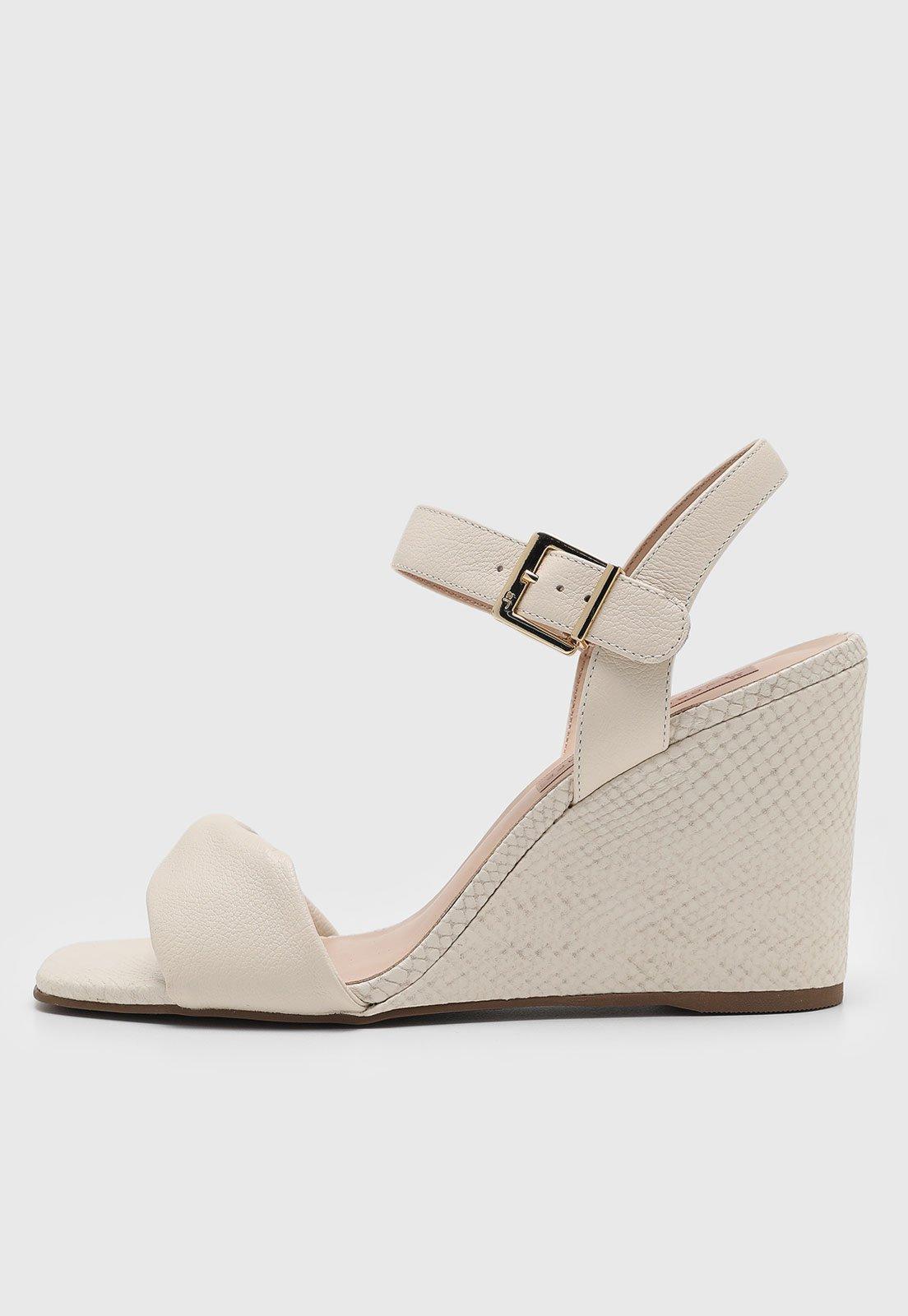 Sandália Anabela Jorge Bischoff Salto textura Lezard Off-White