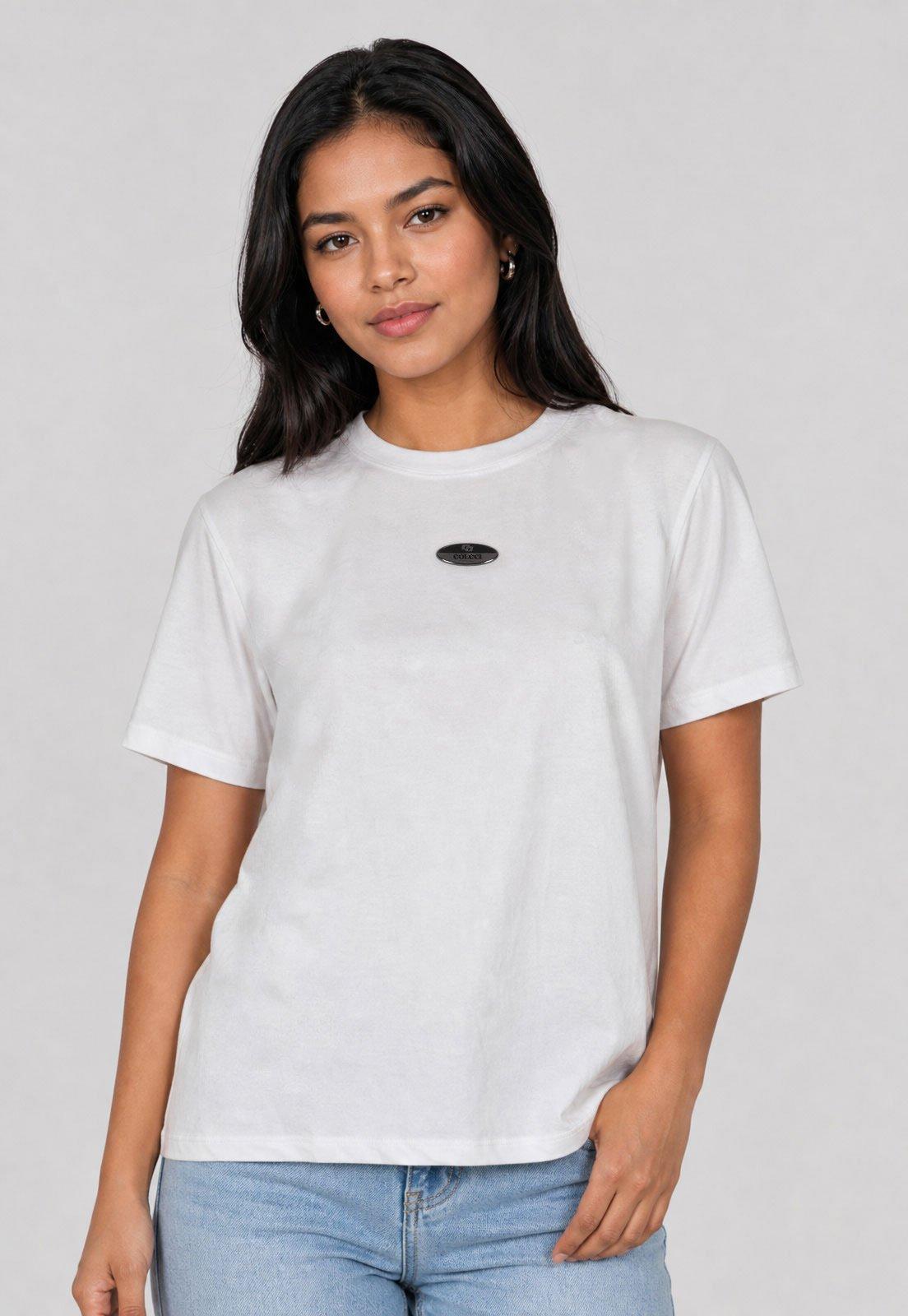 Camiseta Feminina Colcci Logo Metal Branca