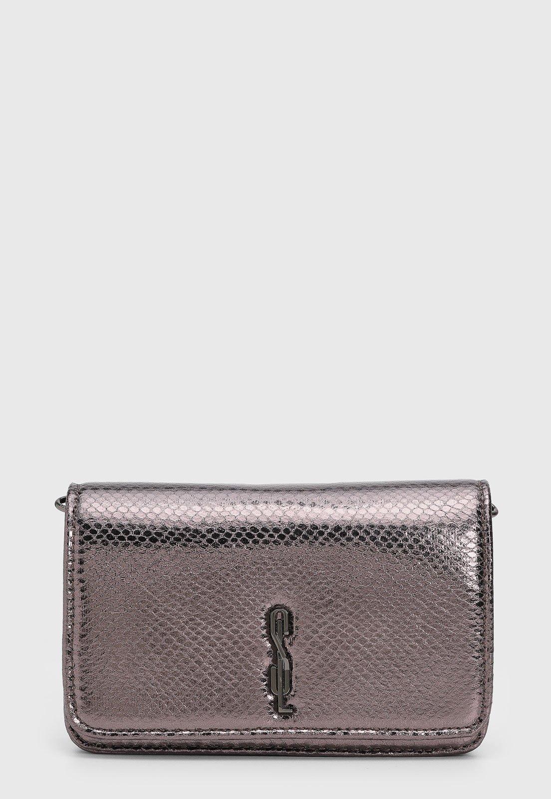 Bolsa Feminina Santa Lolla Metalizada Efeito Cobra Grafite