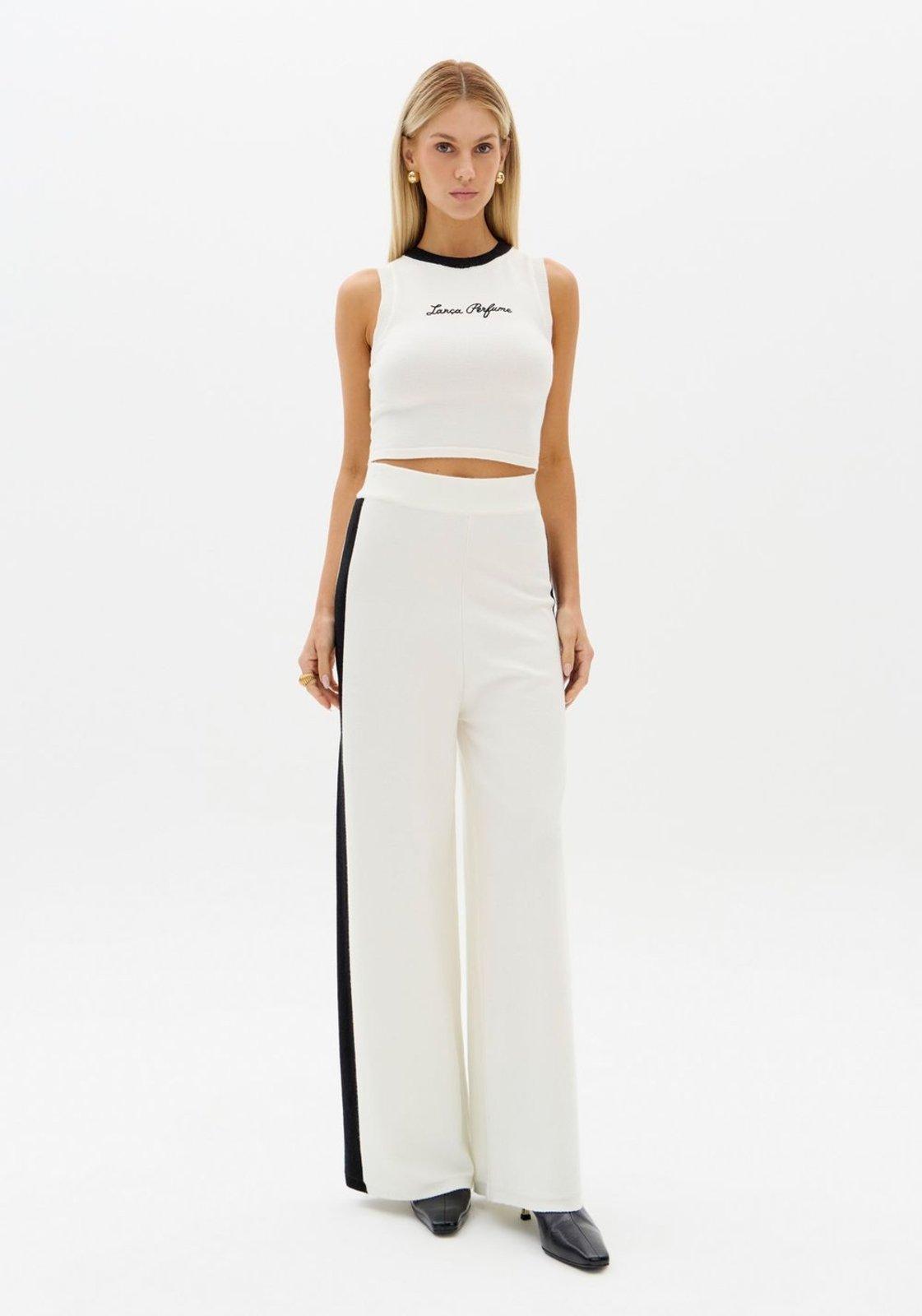 Calça Wide Leg Tricô Com Cintura Alta Lança Perfume