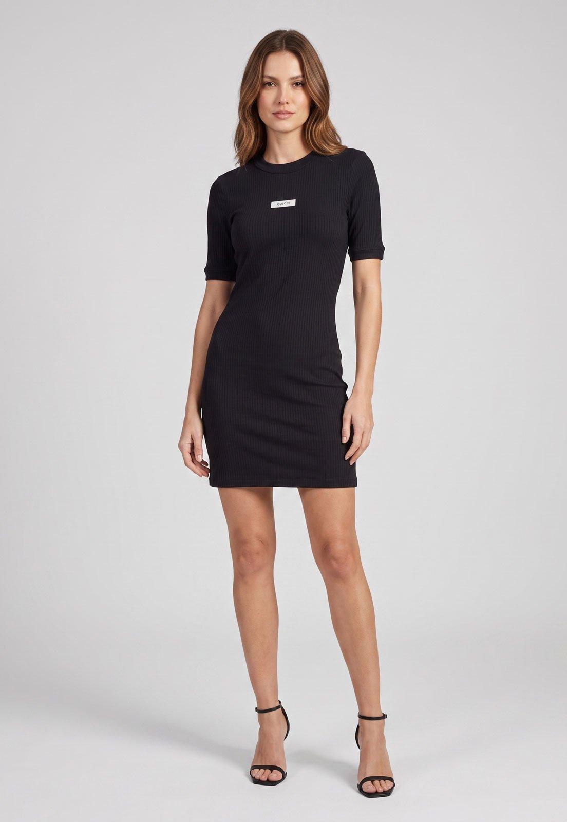 Vestido Feminino Colcci Curto Canelado Preto