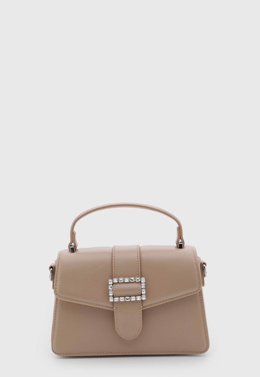 Bolsa Feminina Santa Lolla Média Fecho Strass Bege