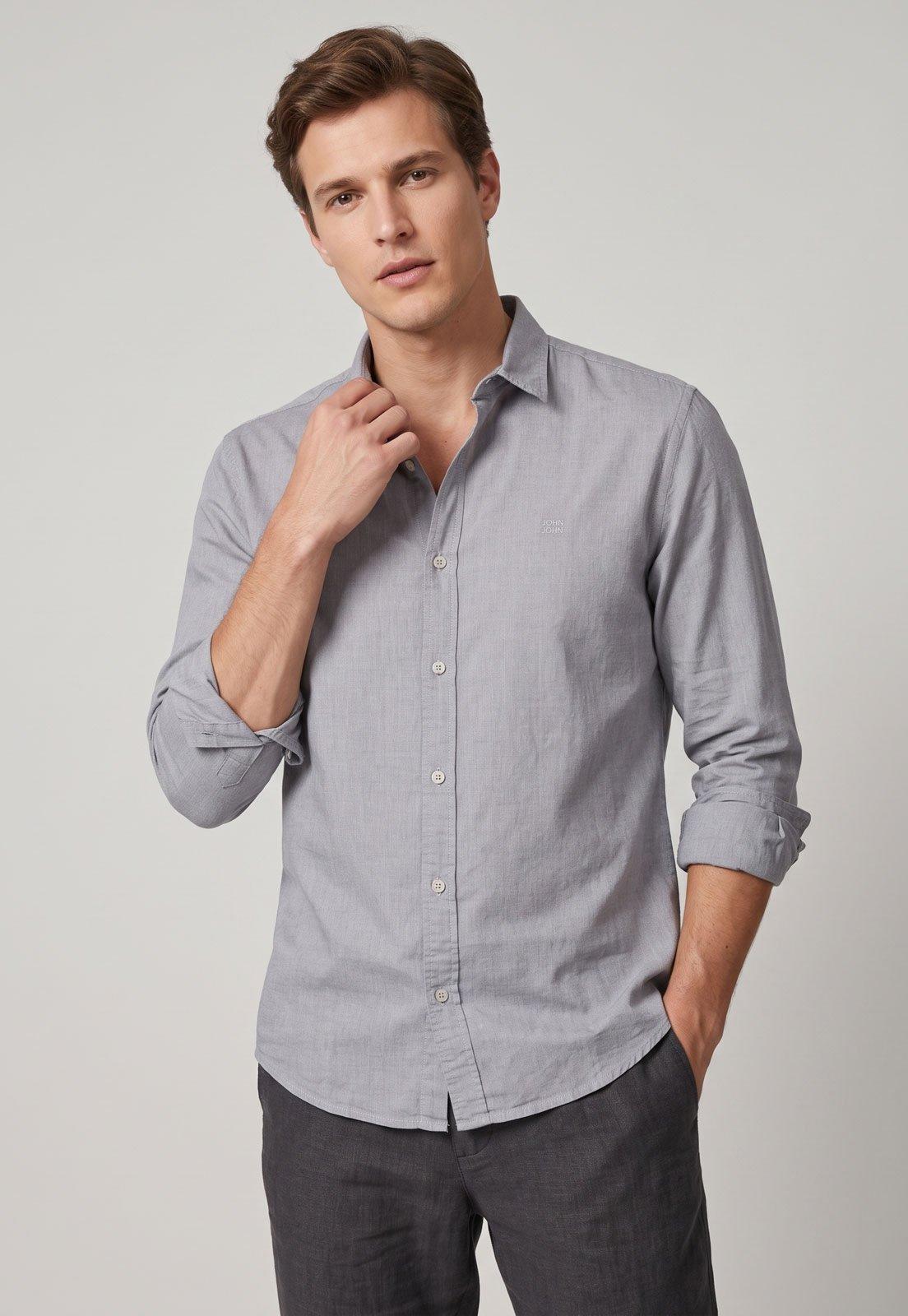 Camisa Masculina John John Manga Longa Cinza