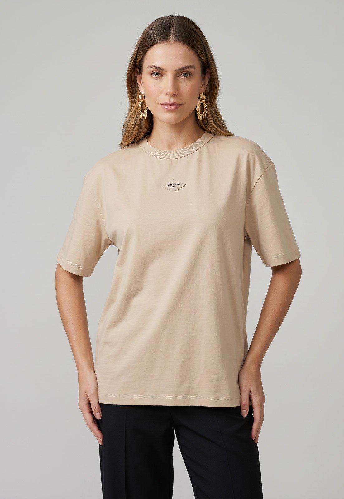 Camiseta Feminina Lança Perfume Gola Redonda Bege