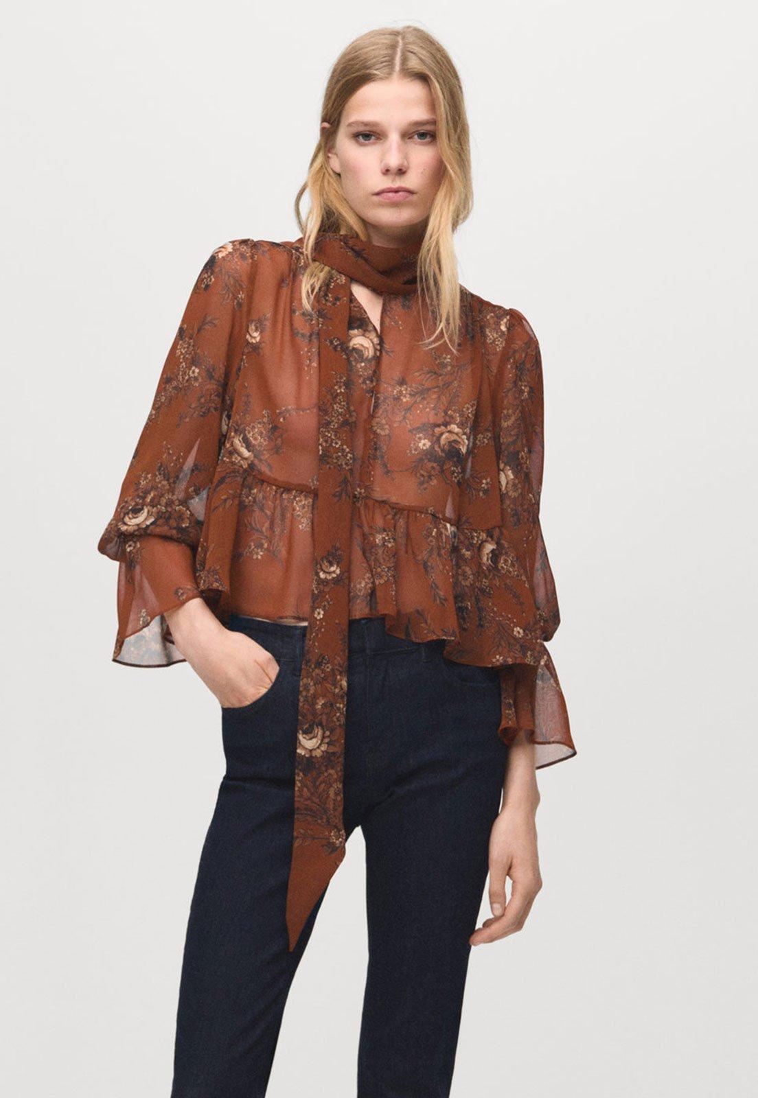 Blusa Feminina Mango Floral Laranja