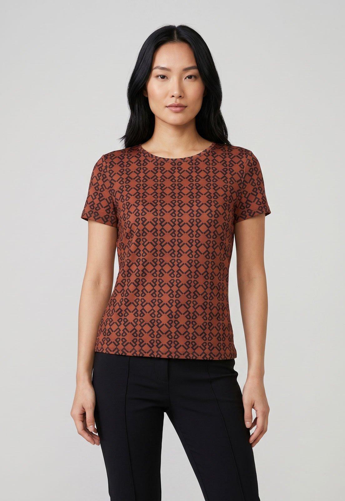Blusa Feminina Lança Perfume Estampa Gráfica Terracota