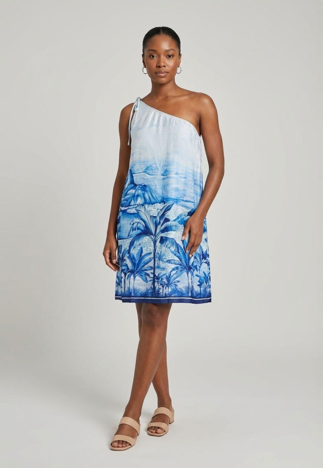 Vestido Feminino FARM Alça Única Estampa Azul