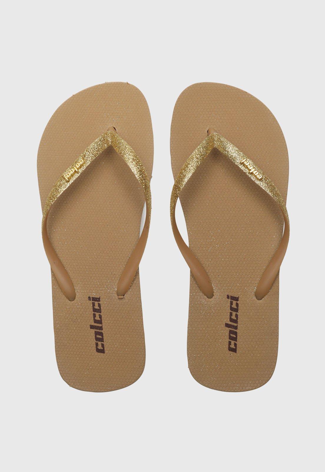 Chinelo Colcci De Dedo Com Glitter Bege