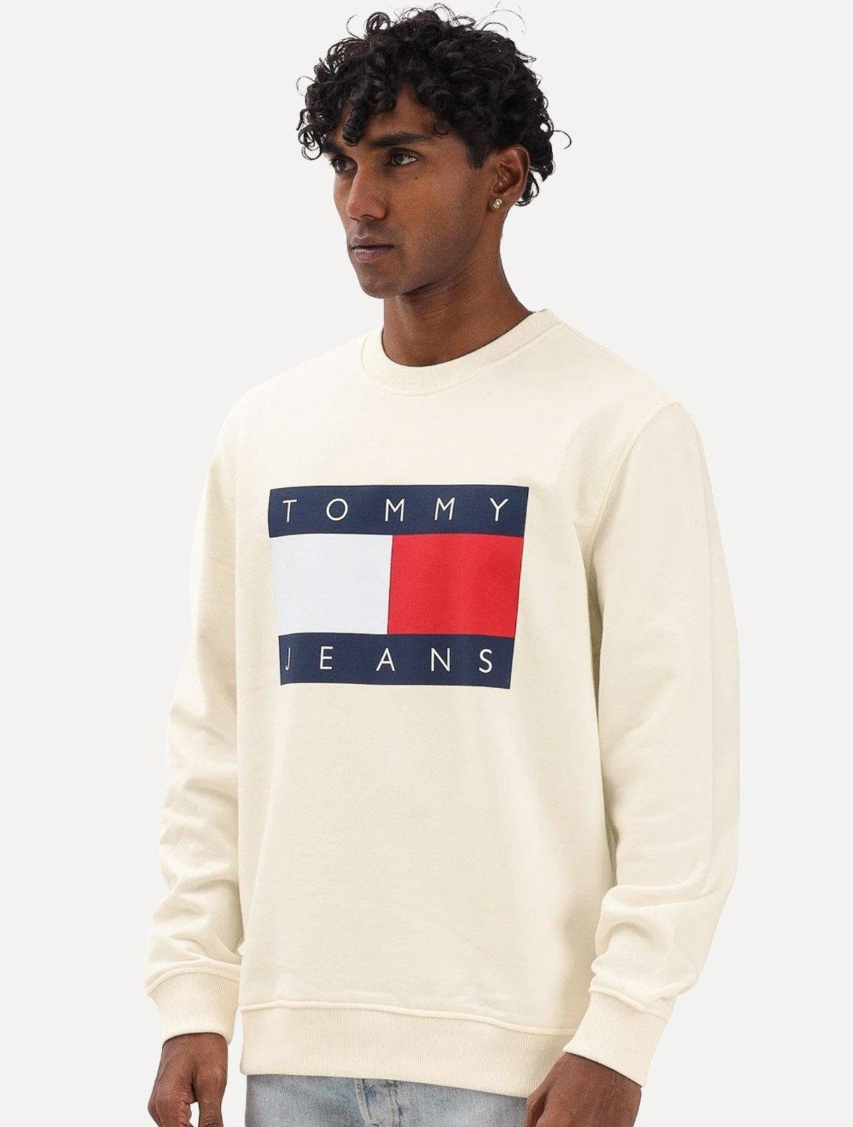 Moletom Tommy Jeans Masculino Big Flag Crewneck Amarelo Claro