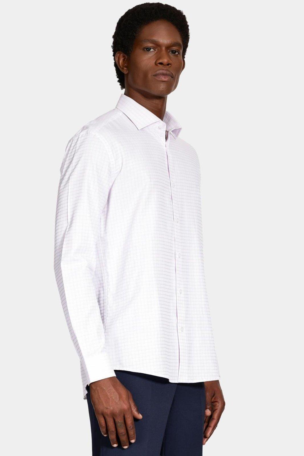 Camisa Aramis Manga Longa Maquineta Xadrez Branco Rosa