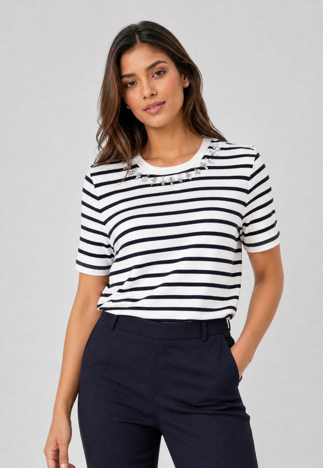 Camiseta Feminina Tommy Hilfiger Listrada Branco