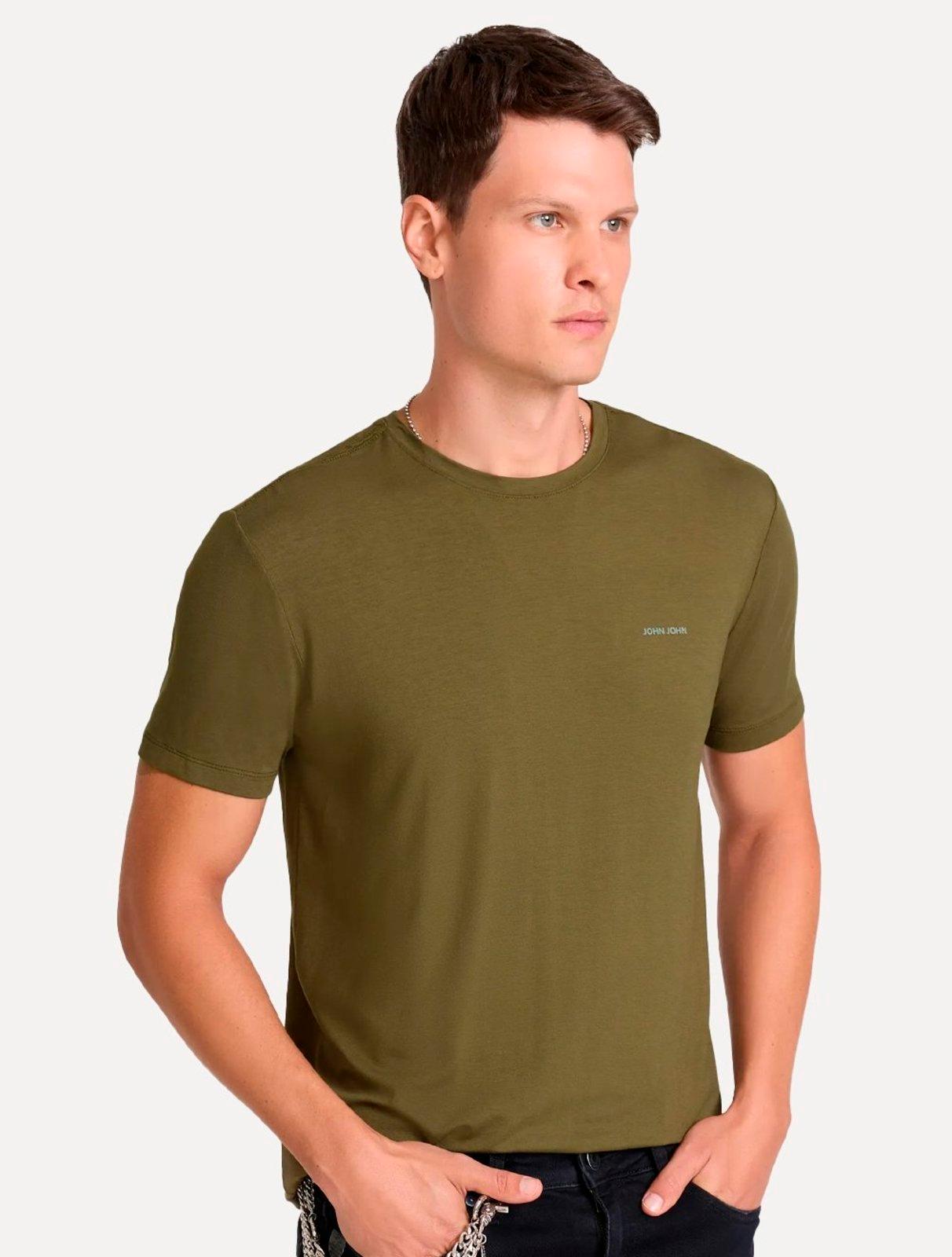 Camiseta John John Masculina Slim Fit Viscose Rubber Verde Militar