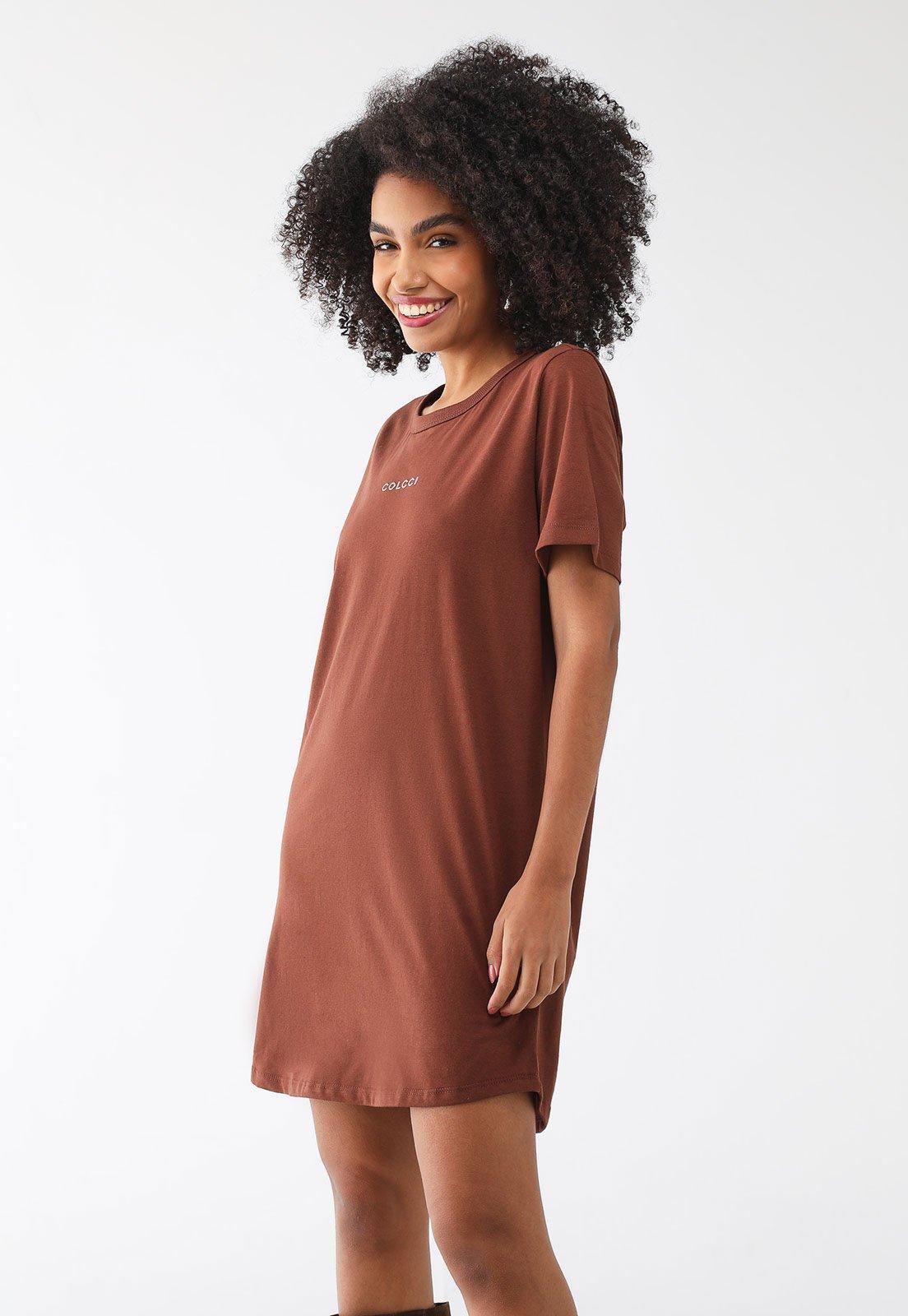 Vestido Colcci Curto Logo Marrom