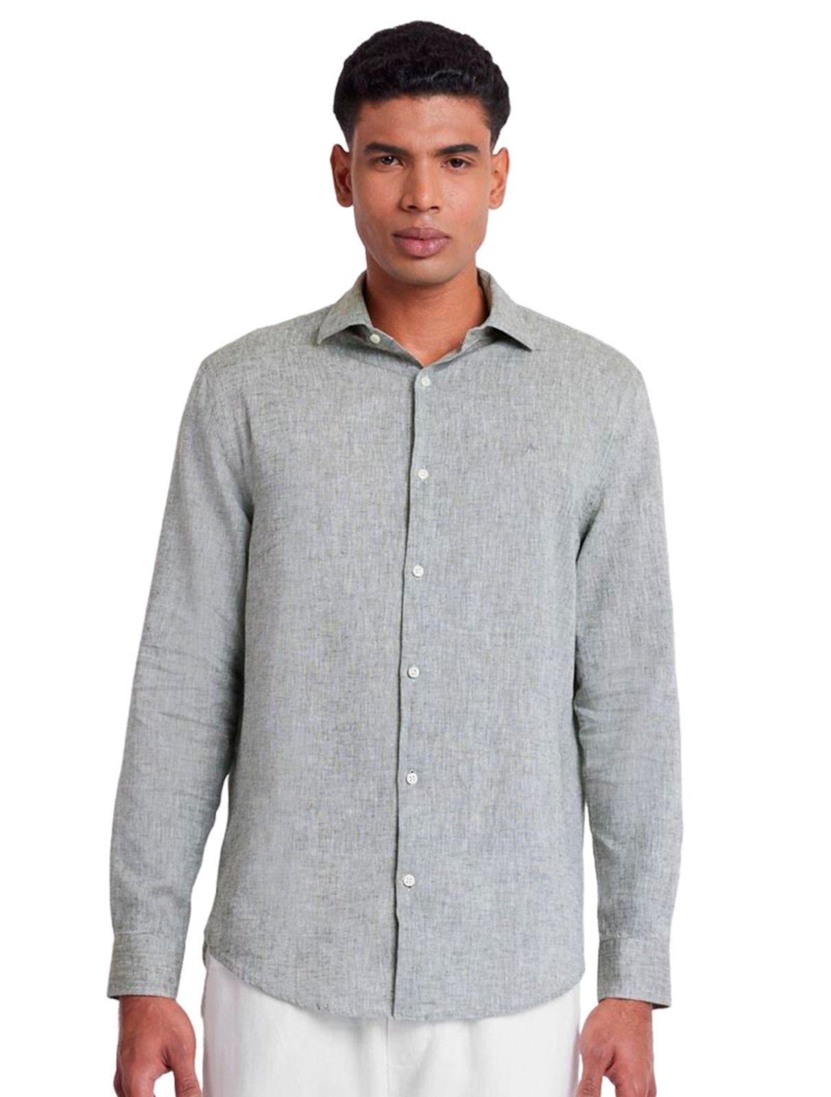 Camisa Aramis Masculina Slim Linho Algodão Verde Militar Mescla