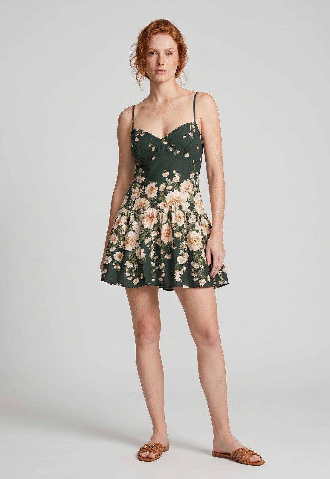 Vestido Feminino FARM Curto Floral Verde
