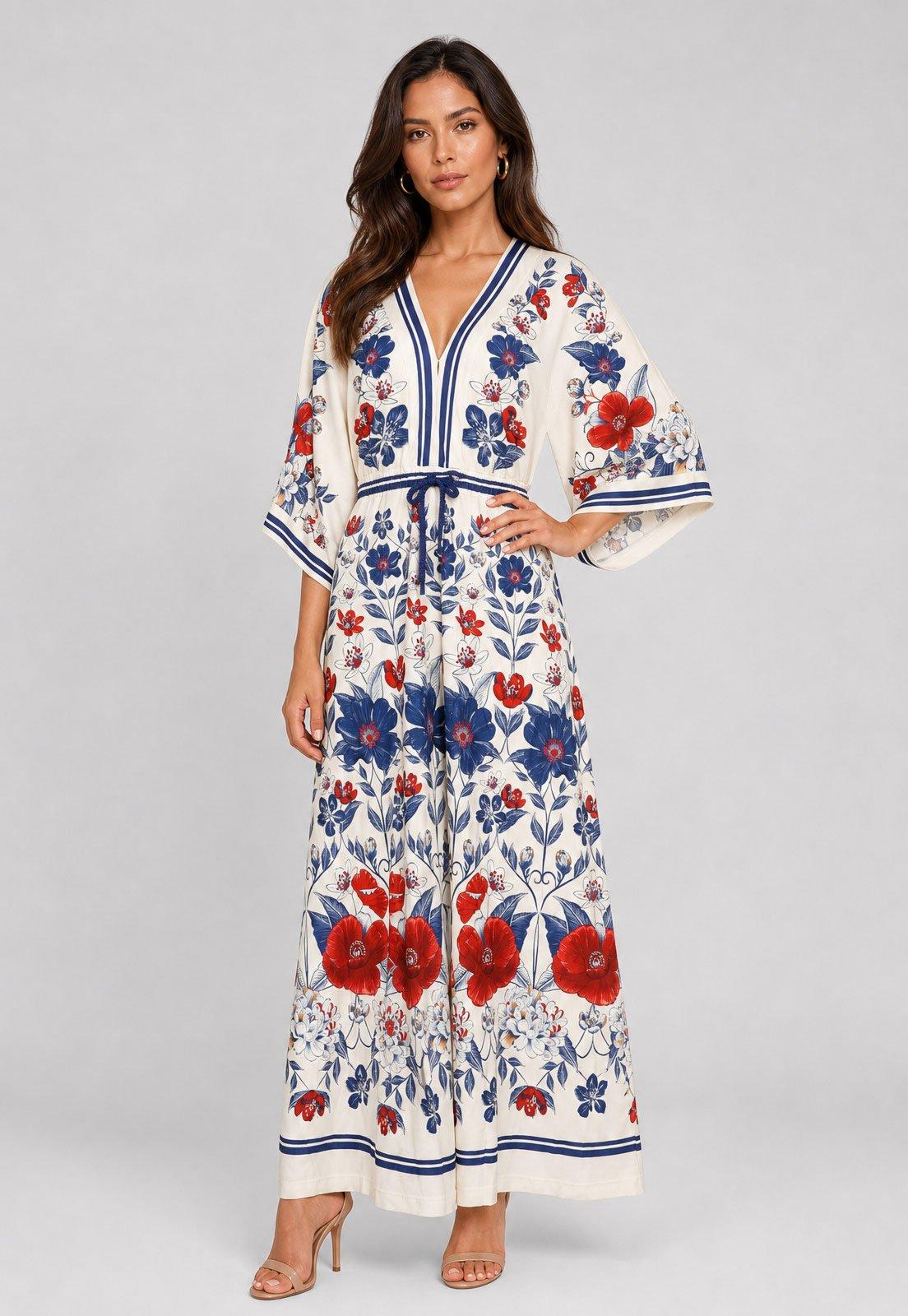 Vestido Feminino FARM Longo Floral Lina Branco
