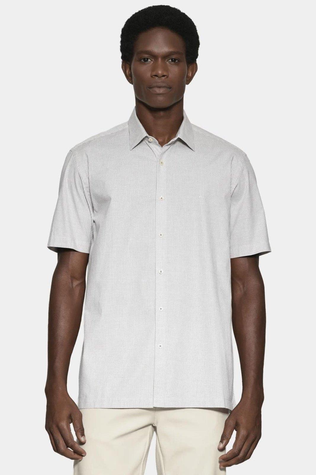 Camisa Aramis Manga Curta Micro Xadrez Stretch Branco Verde
