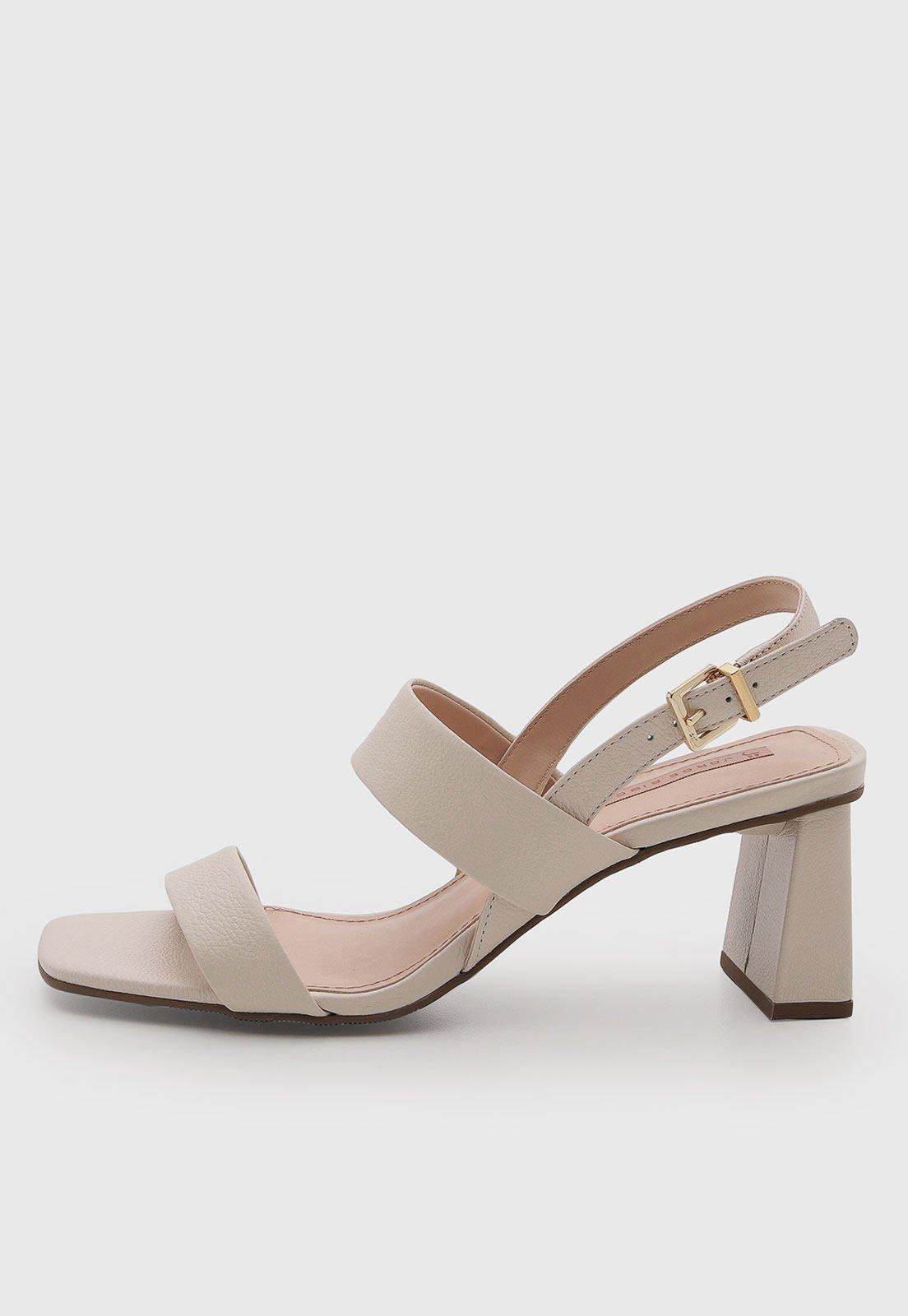 Sandália Feminina Jorge Bischoff Couro Salto Bloco Off-White