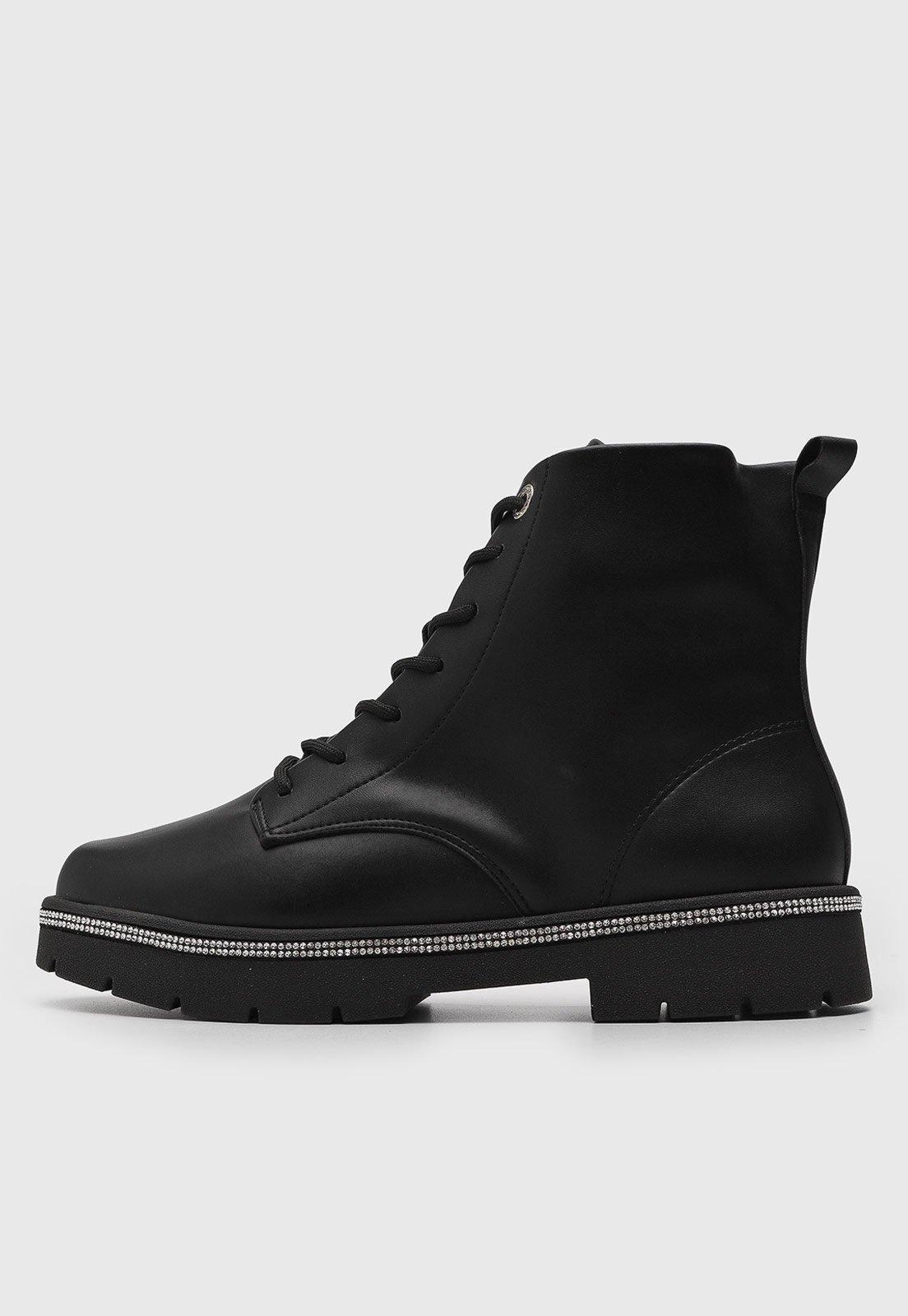 Bota Feminina Vizzano Cano Baixo Pedraria Preta