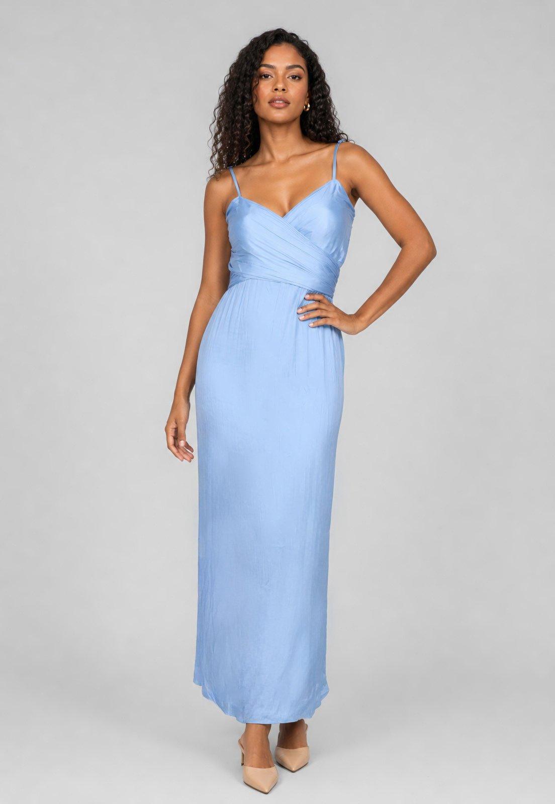 Vestido Feminino FARM Longo Alças Finas Azul