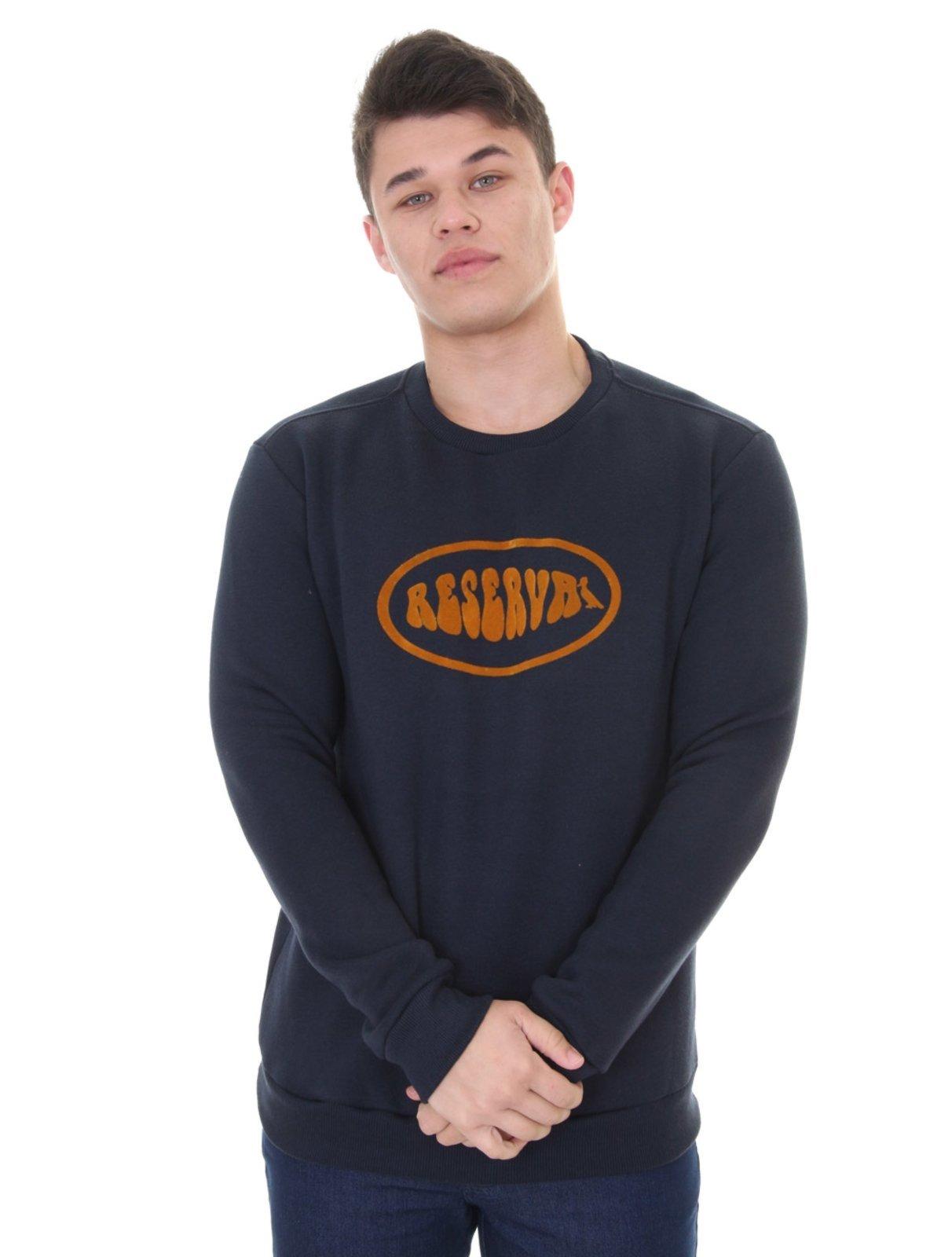 Moletom Reserva Masculino Crewneck Estampa Flocada Azul Marinho