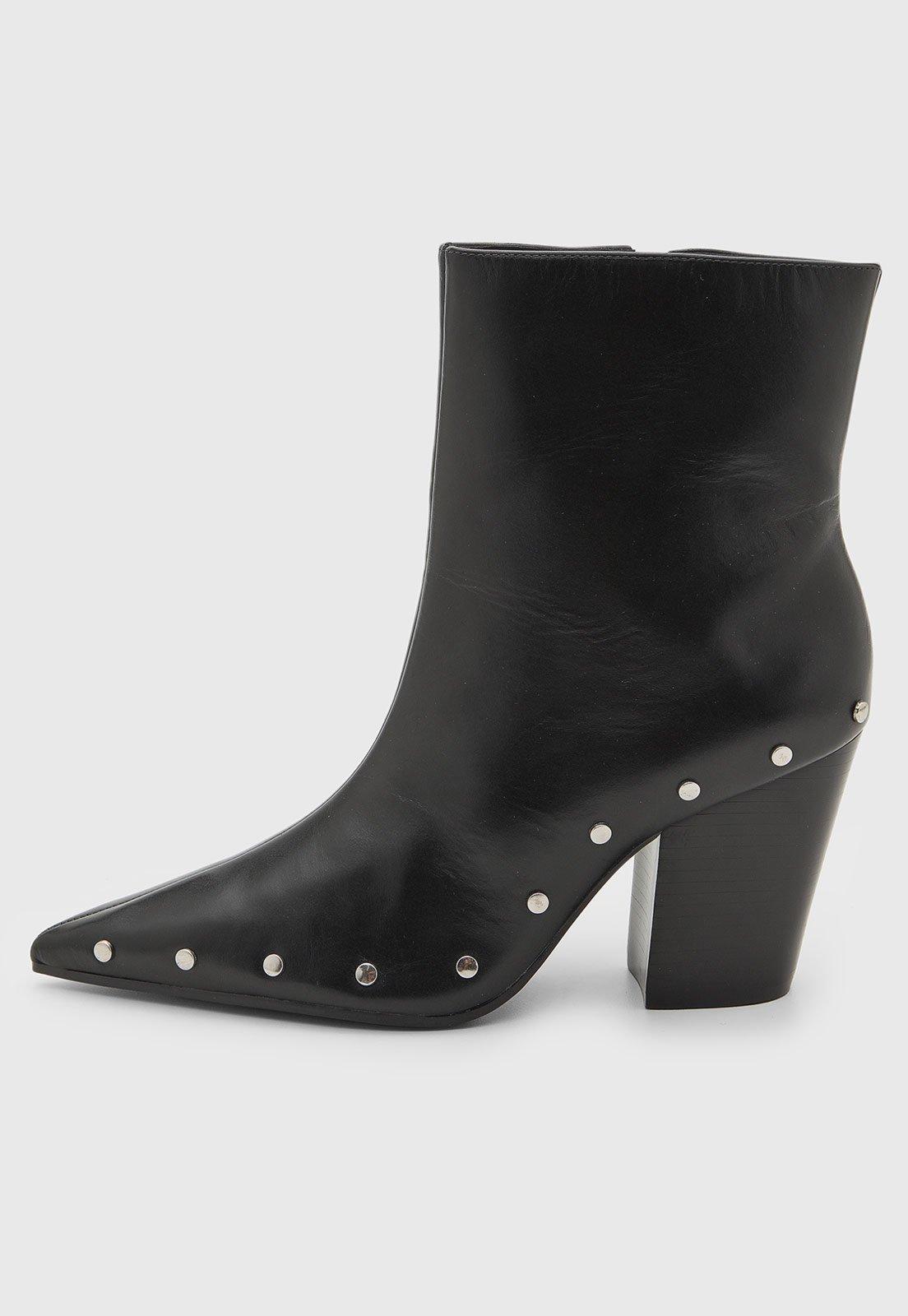 Bota Feminina Arezzo Cano Curto Couro Preta