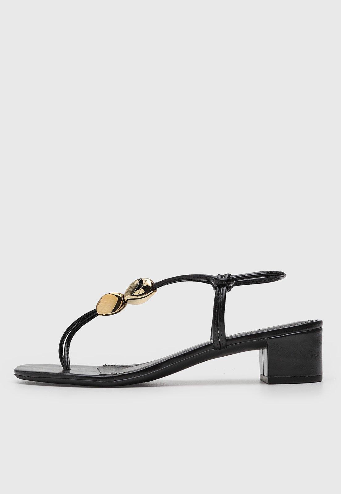 Sandália Feminina Santa Lolla Salto Bloco Detalhe Dourado Preta