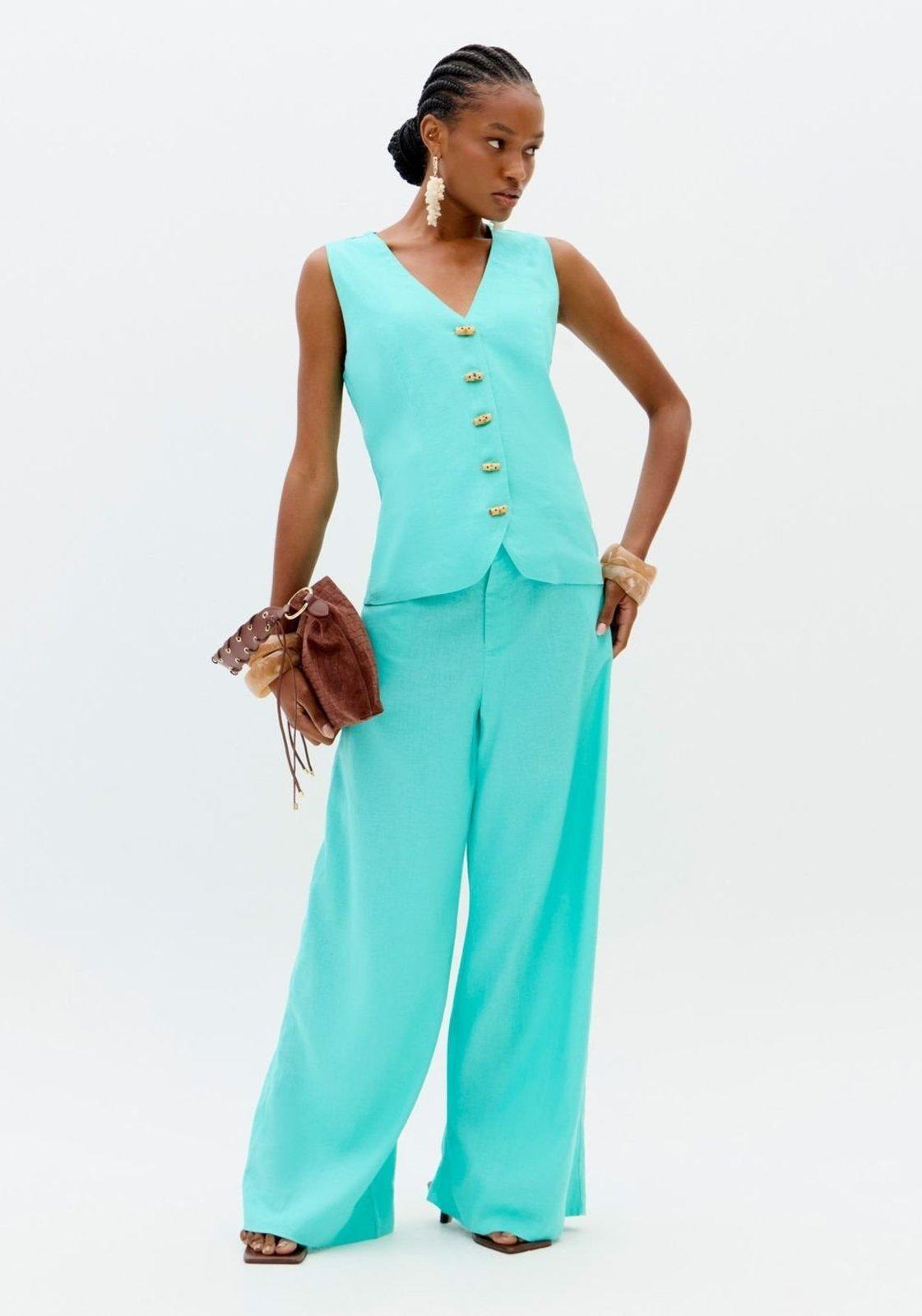Calça Wide Leg Cintura Alta Com Linho Lança Perfume
