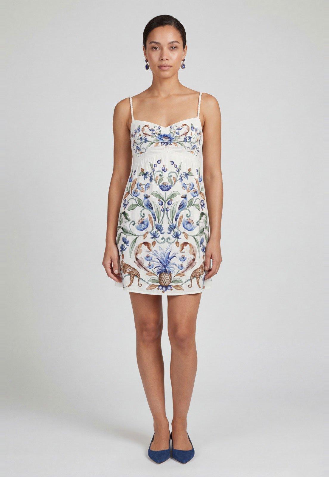Vestido Feminino FARM Estampado Alças Finas Off-White