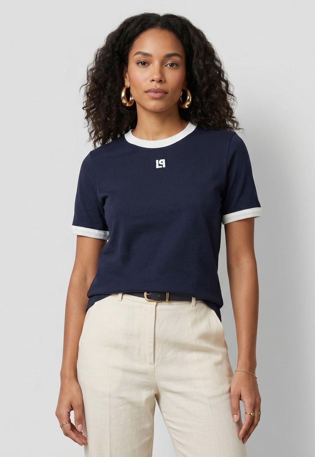Camiseta Feminina Lança Perfume Bicolor Azul-marinho