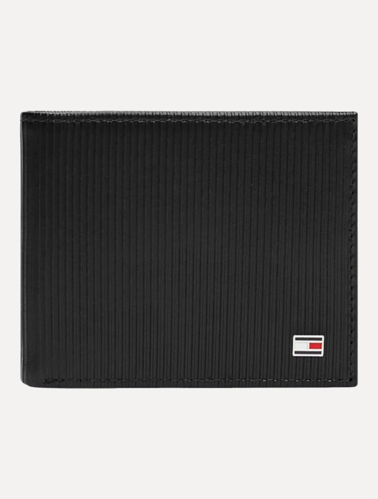 Carteira Tommy Hilfiger Masculina Mini Flag Textura Vertical Preta