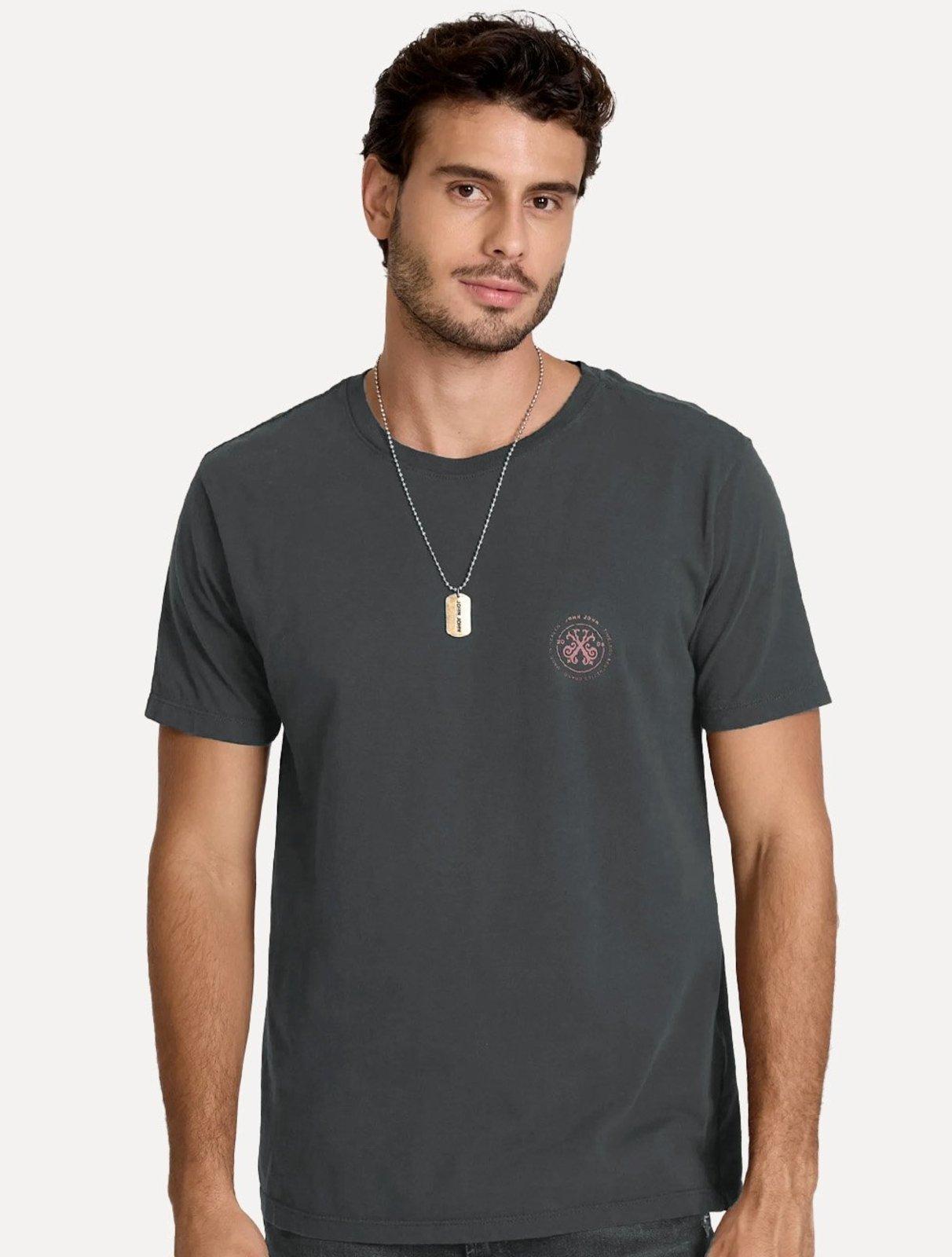 Camiseta John John Masculina Regular Fit Brand Circle Cinza Médio