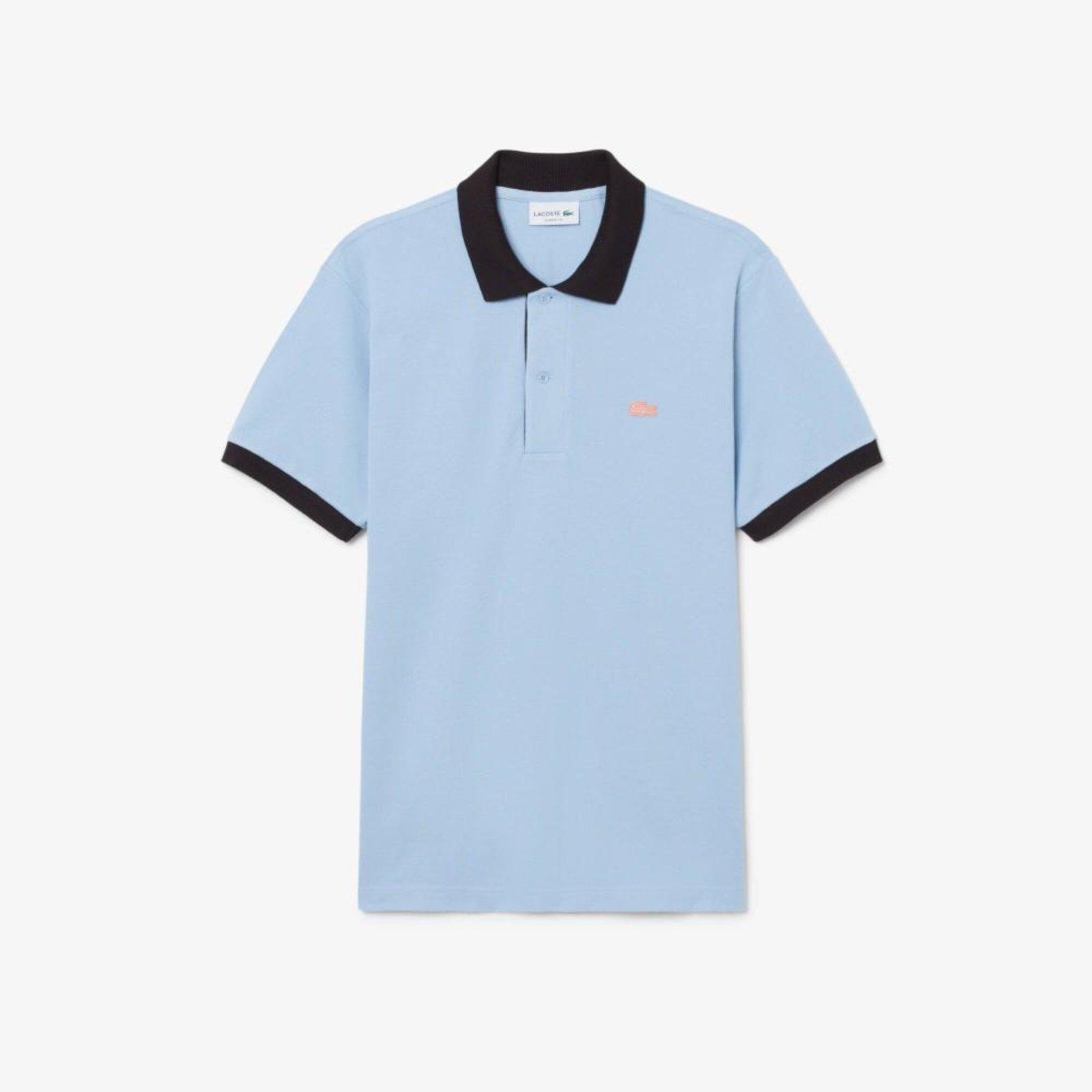 Polo Classic Fit com Acabamento Canelado Contrastante Azul
