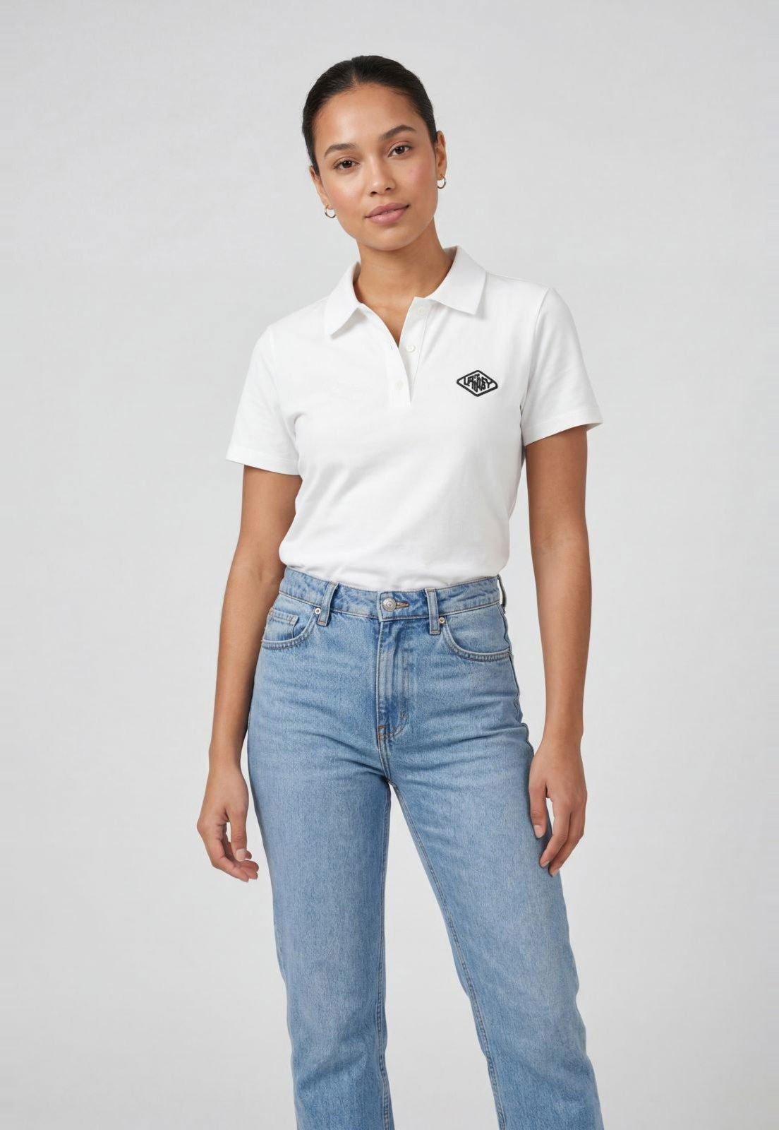 Camiseta Polo Feminina Lança Perfume Logo Branca