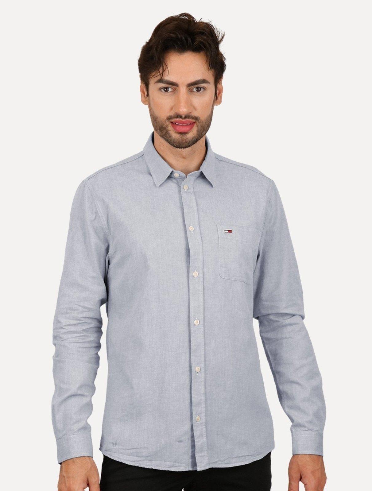 Camisa Tommy Jeans Masculina Regular Classic Oxford Pocket Azul Escuro