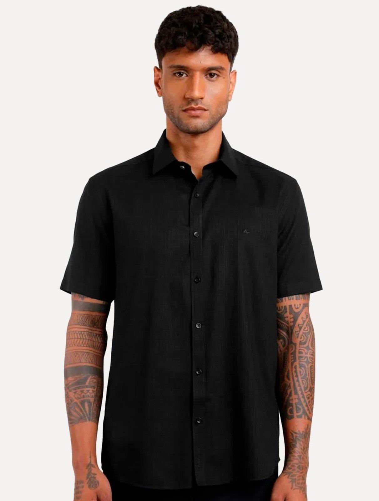 Camisa Aramis Masculina Manga Curta Tricoline Stretch Pocket Mono Preta