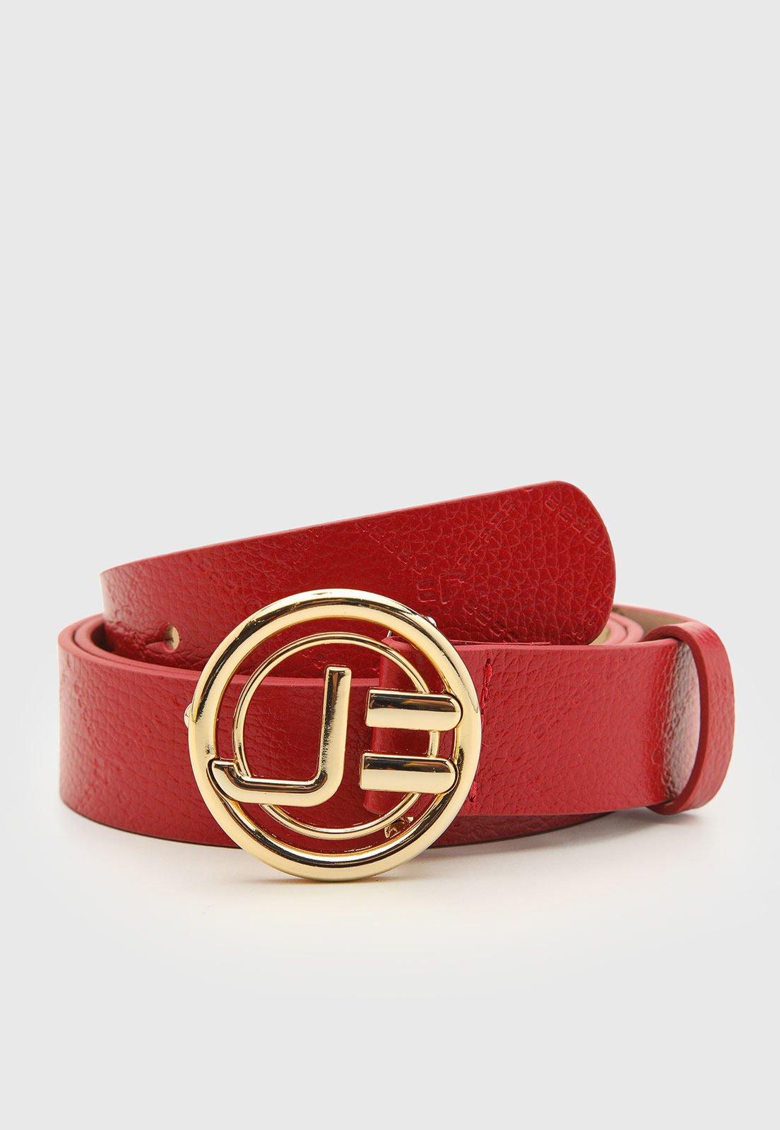 Cinto Jorge Bischoff Couro Fivela Redonda Vermelho