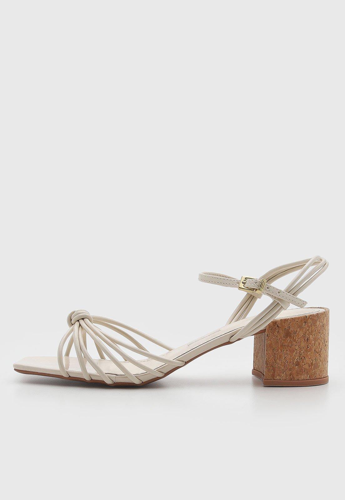 Sandália Santa Lolla Salto Bloco Tiras Entrelaçadas Off-White