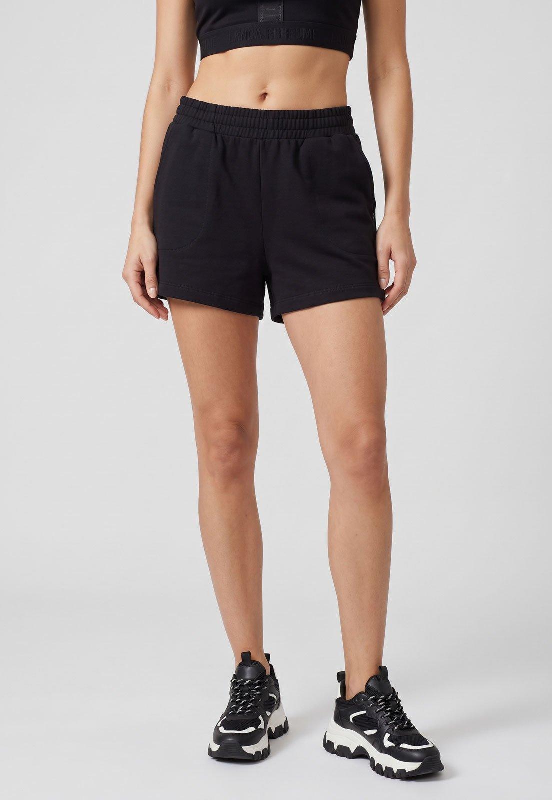 Short Feminino Lança Perfume Cintura Média Barra Reta Preto