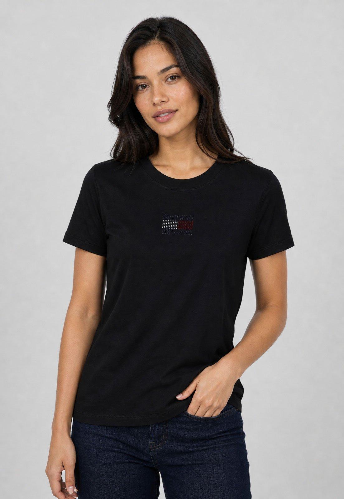 Camiseta Feminina Tommy Jeans Aplicação Logo Preta