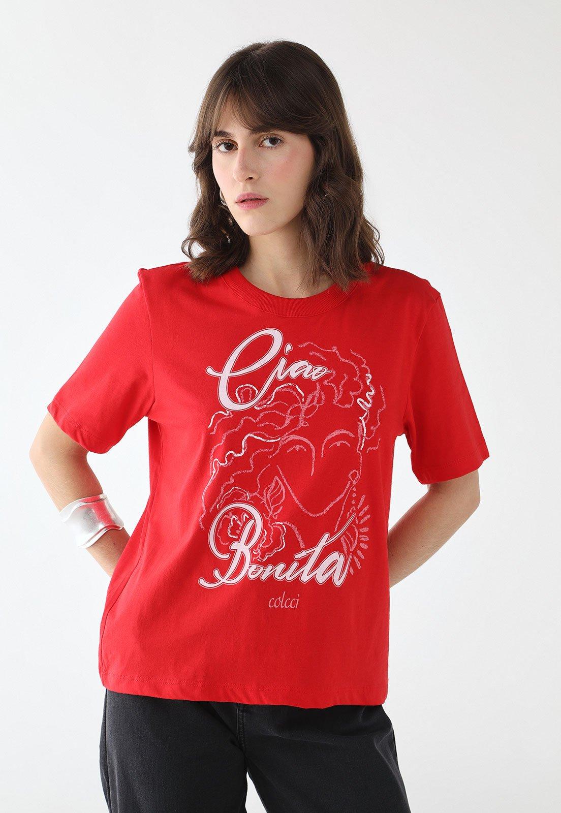 Camiseta Feminina Colcci Estampa Ciao Bonita Vermelha