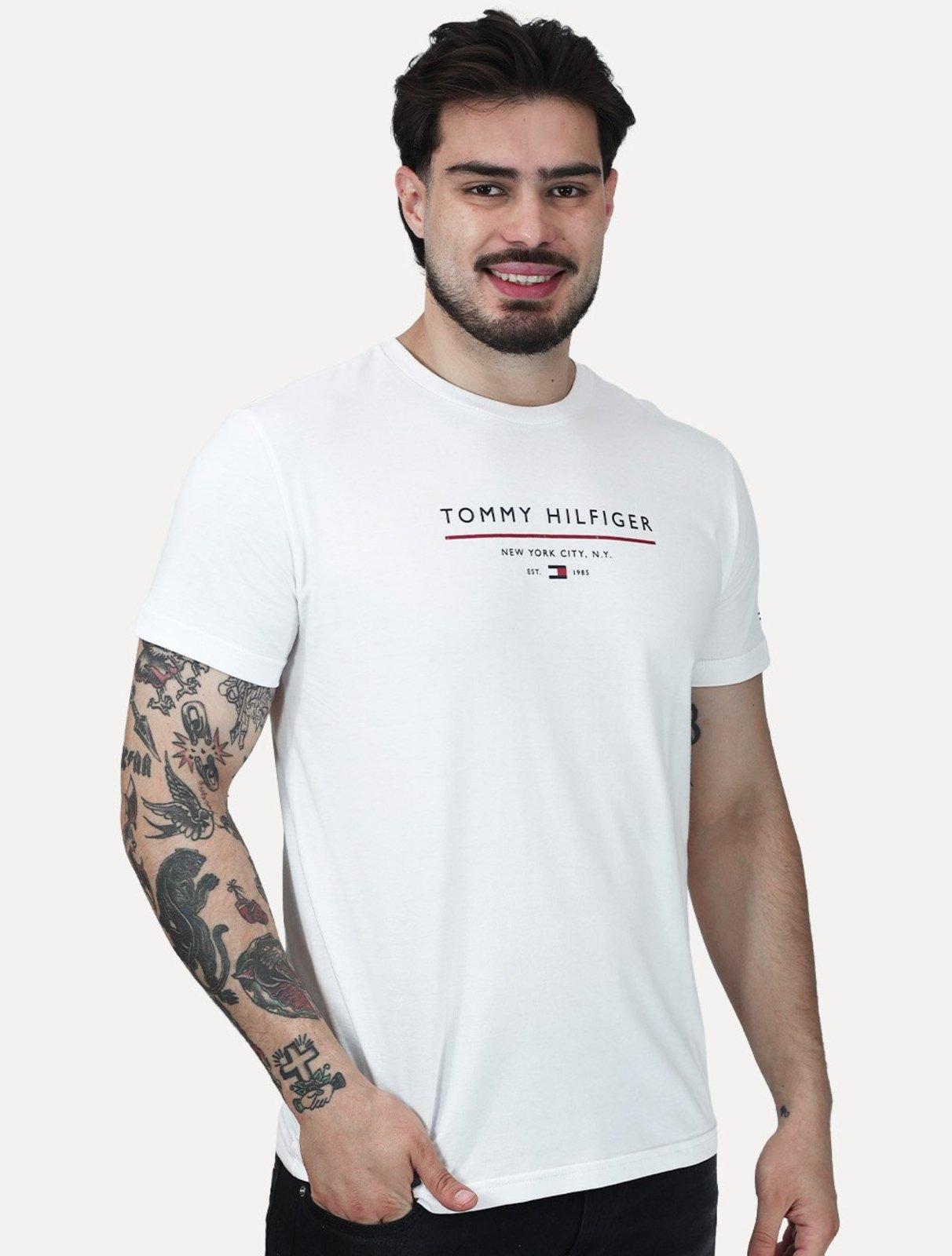 Camiseta Tommy Hilfiger Masculina Brand Love Big New Logo Branca