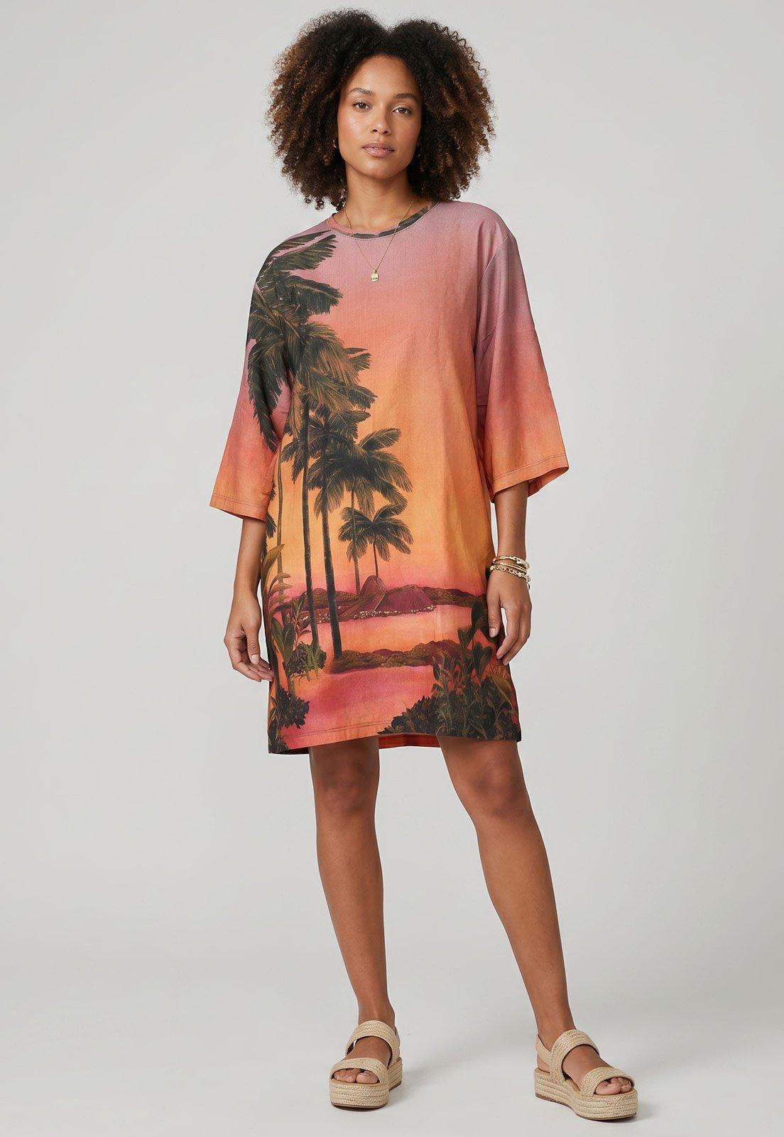 Vestido Feminino FARM Estampado Laranja