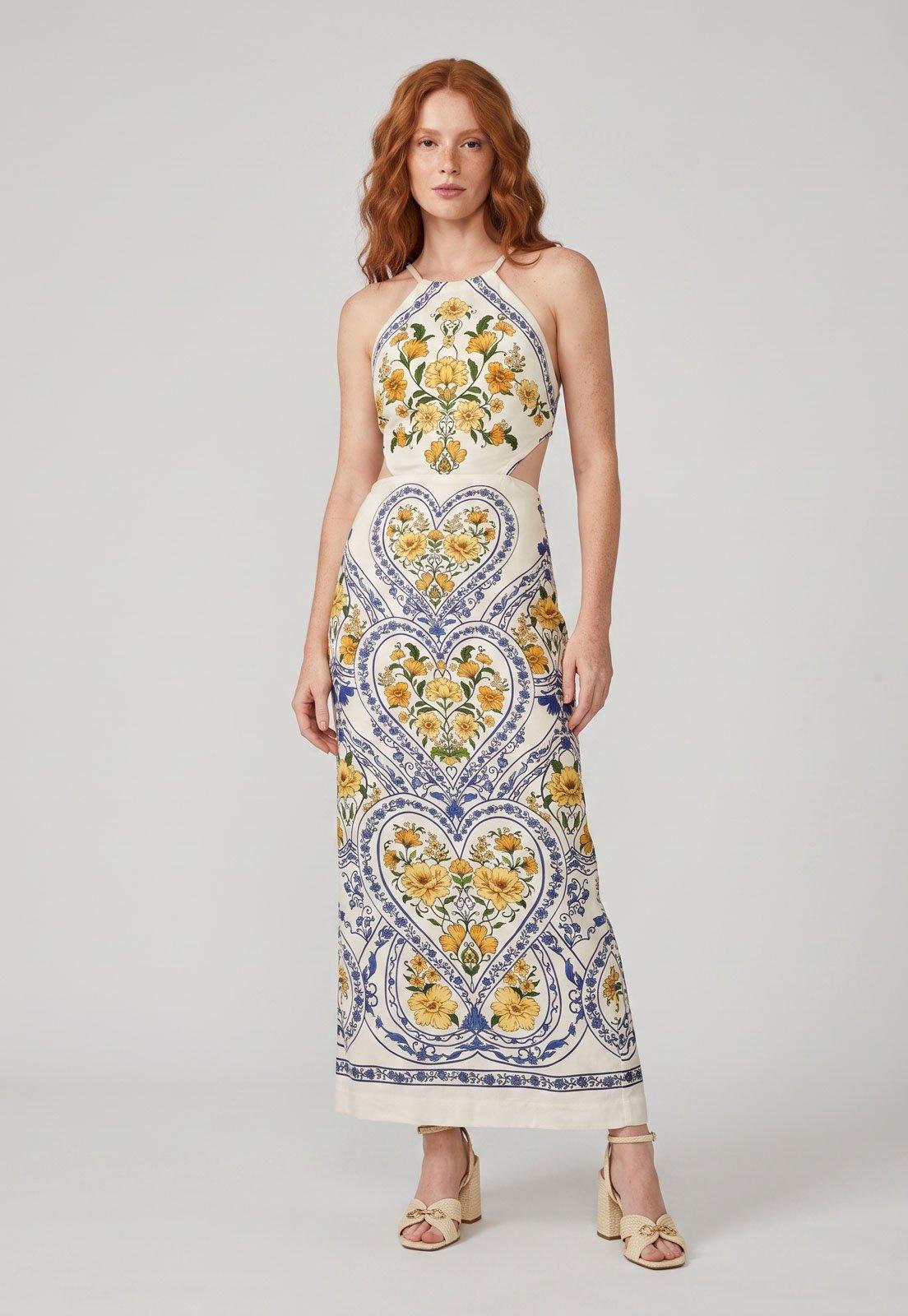 Vestido Feminino FARM Longo Decote Halter Branco